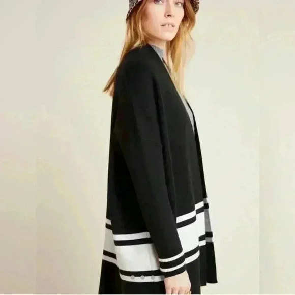 Anthropologie NVLT Black and White PIPPA Open Cardigan Knit Sweater - Picture 2 of 13